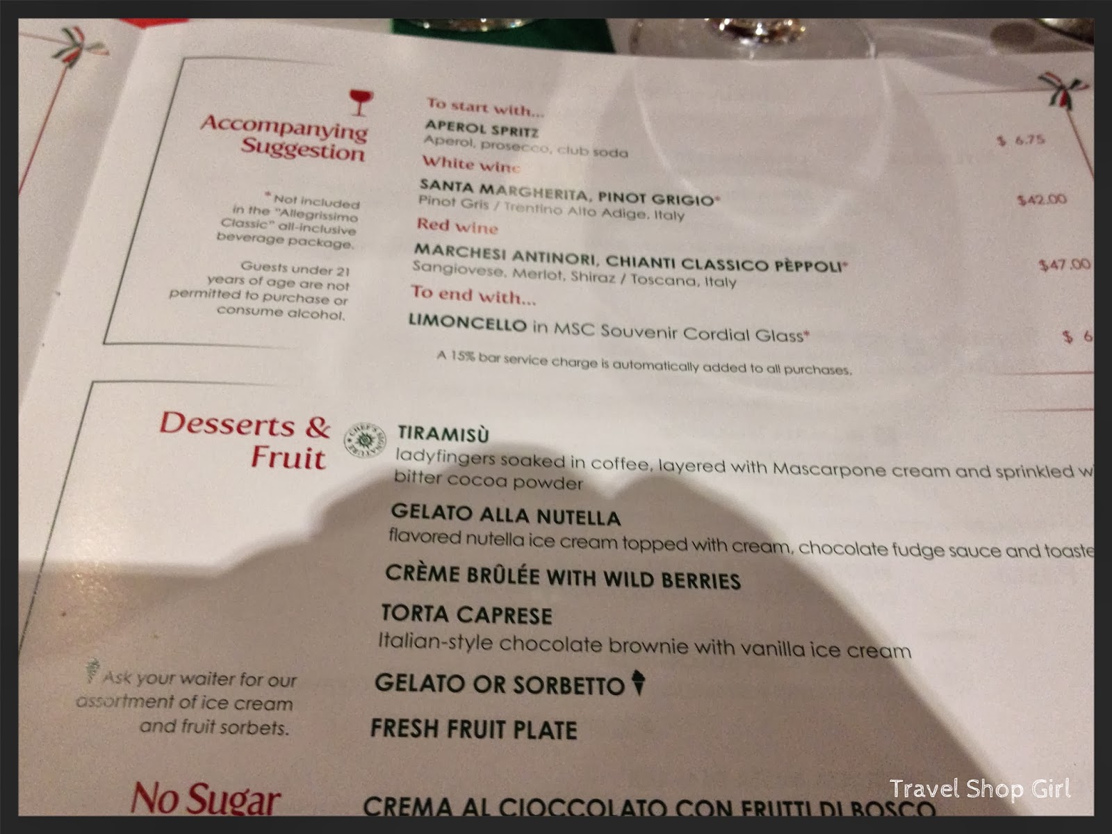 msc divina yacht club restaurant menu