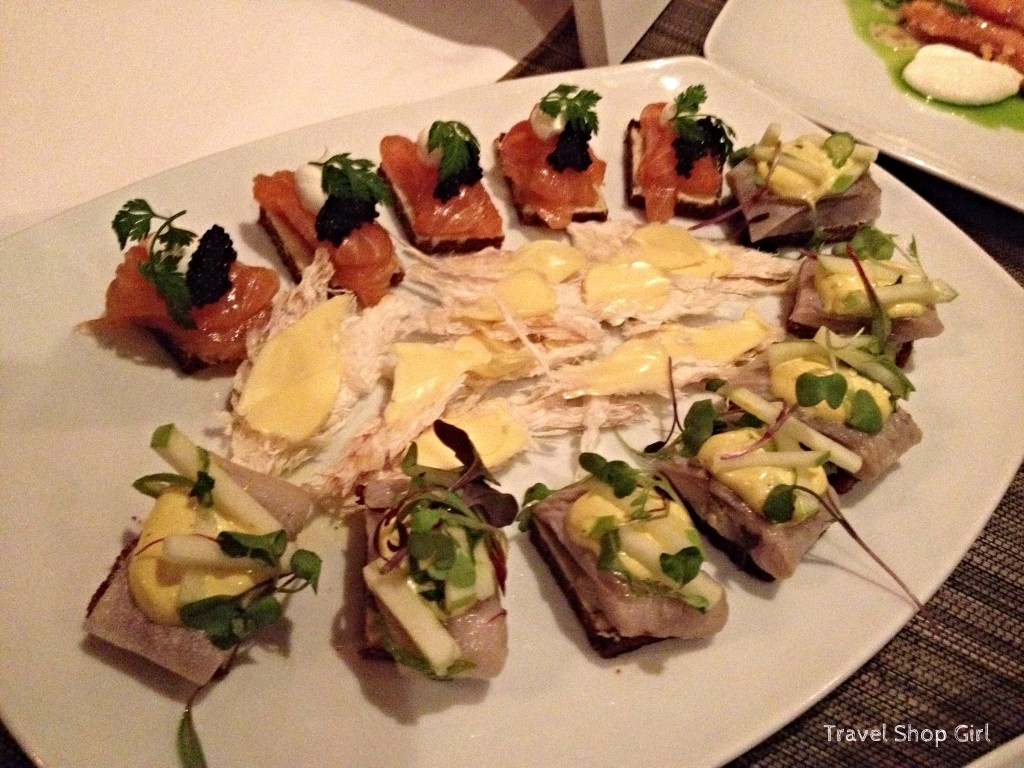 Haröfiskur, Cured Salmon in Brennivan, and Pickled Herring with Curry