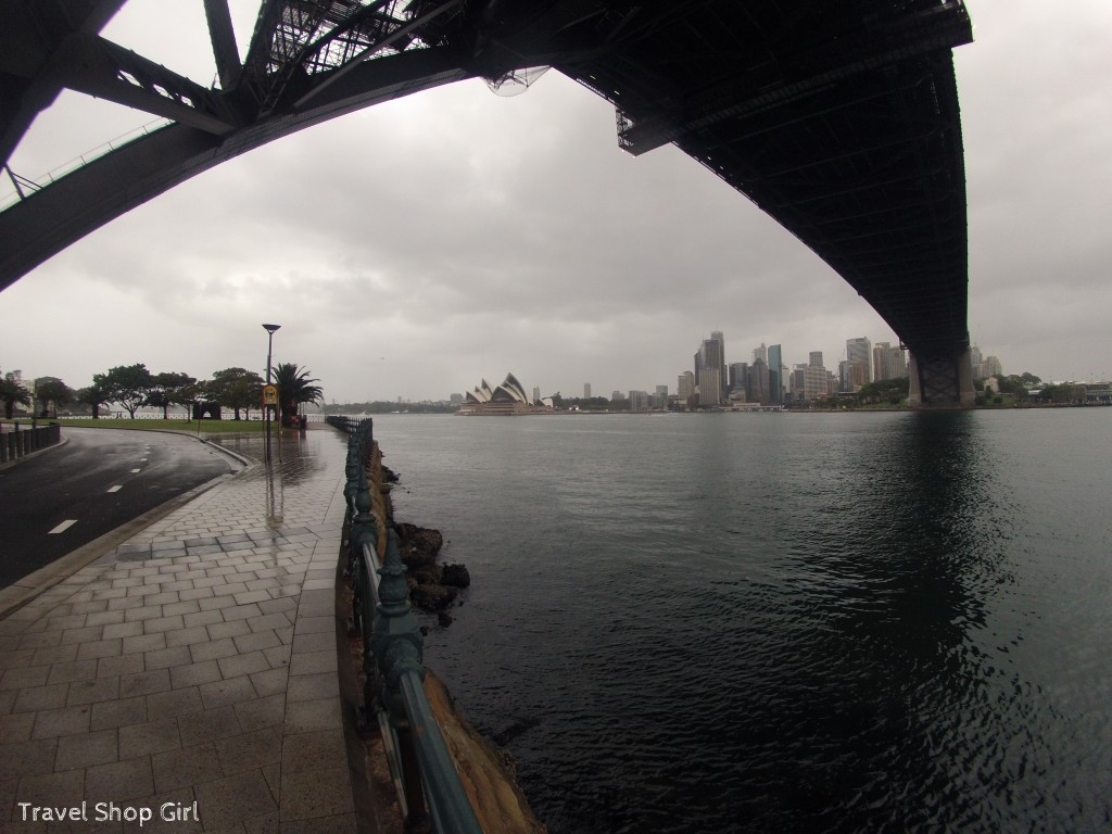 Sydney's skyline as viewed from under the bridge at Luna Park