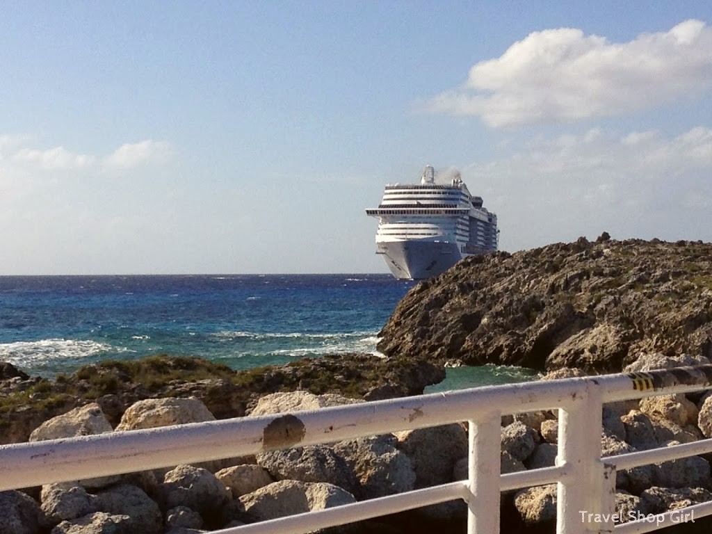 View of MSC Divina from the tender as we leave Little San Salvador (Half Moon Cay)