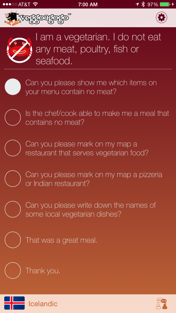 Veggoagogo Vegetarian Traveller Translation App