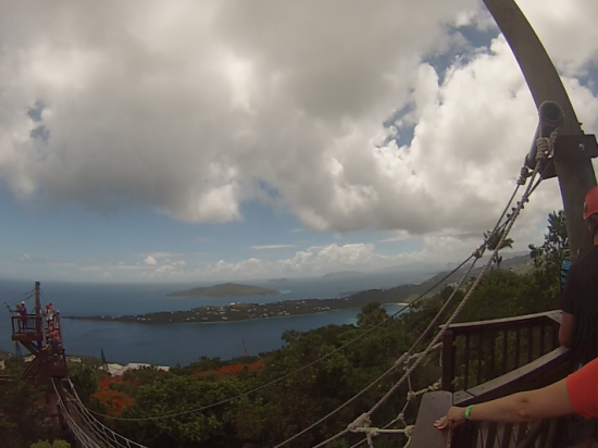 Enjoying the view from up high on the zipline at Tree Limin' Extreme