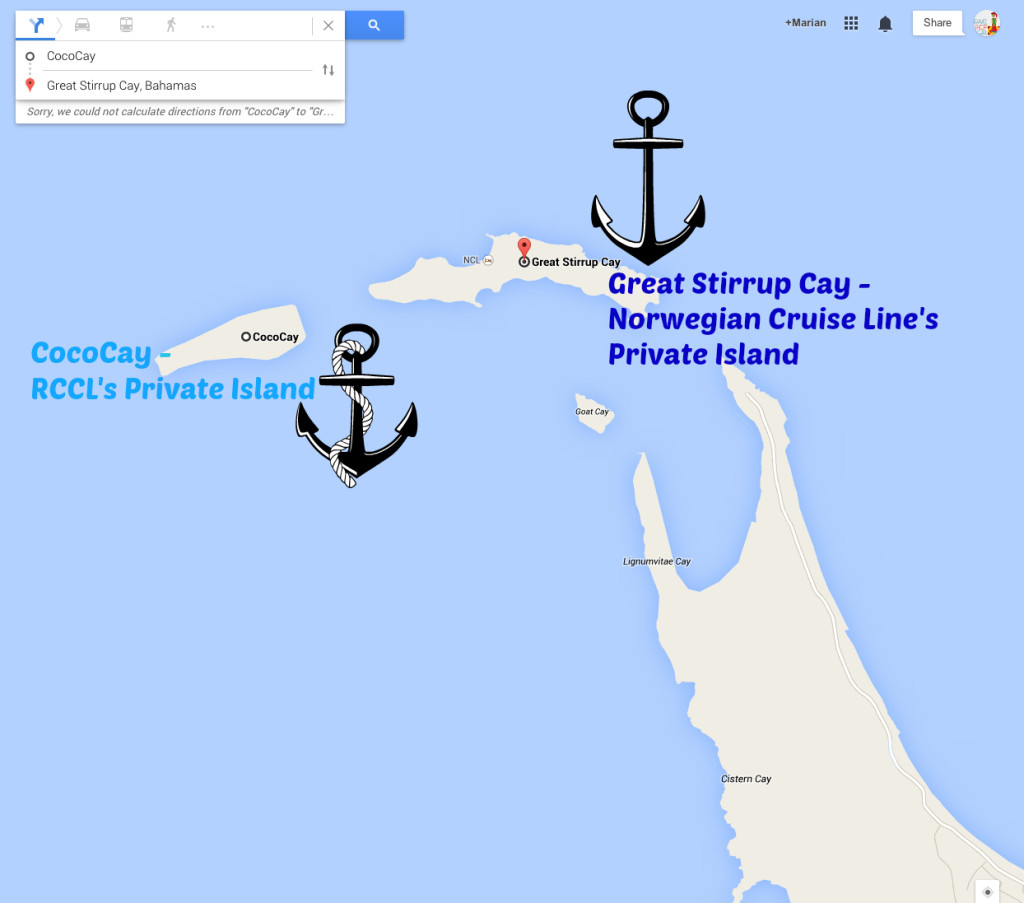 Proximity of CocoCay to Great Stirrup Cay