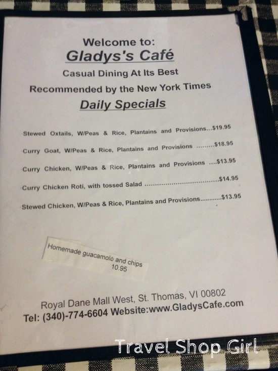 Gladys' Cafe menu