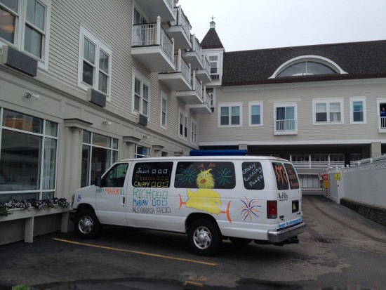 Crazy Running Peeps van 2 parked at Nantasket Beach Resort in Hull, MA before the race